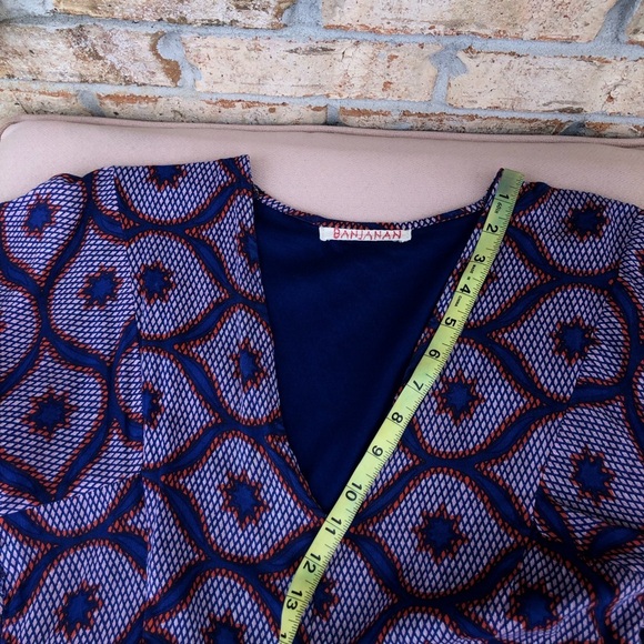 Banjanan Cotton Blue Red Pink V Neckl Pockets Lined Maxi Dress L More Like S/M - Picture 12 of 16